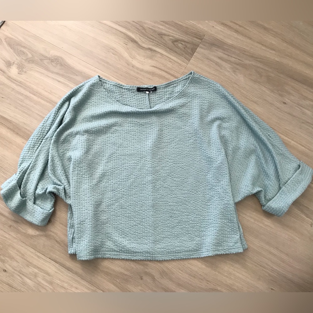 Caution To The Wind Waffle Knit Top in Soft Green